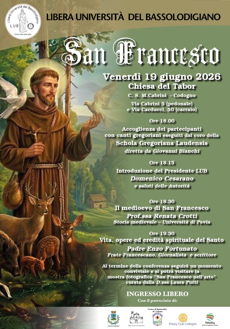 San Francesco, a Codogno una serata speciale per l’ottavo centenario del Santo di Assisi